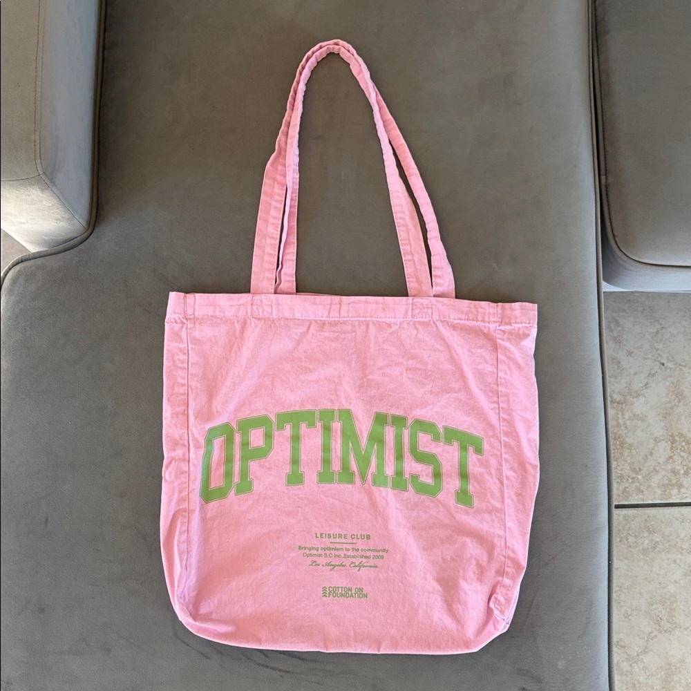 Cotton On Pink Tote with Green Optimist Print